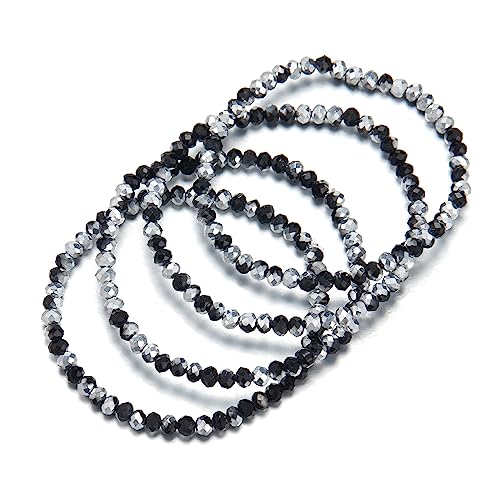 Noessla Beaded Boho Stretch Bracelet Colorful Stackable Crystal Beads Bracelets Trendy Costume Jewelry Mothers Day Gifts for Women - color: Black and Silver