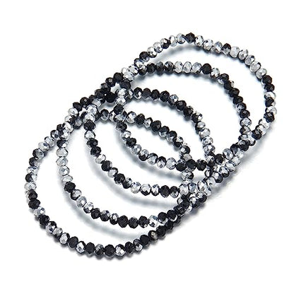Noessla Beaded Boho Stretch Bracelet Colorful Stackable Crystal Beads Bracelets Trendy Costume Jewelry Mothers Day Gifts for Women - color: Black and Silver