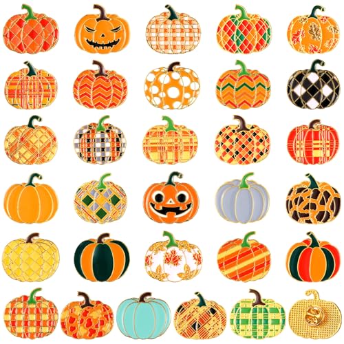 Landical 30/60 Pcs Cute Enamel Pins Bulk Plant Flower Animal Halloween Gothic Fall Pumpkin Cartoon Lapel Pin Brooches Jewelry Gift for Backpack Clothes Hats Accessories - style: Pumpkin