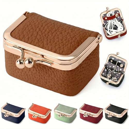Zivyes Mini Jewelry Box Travel Small Coin Purse Organizer Case Genuine Leather Tiny Size (Caramel) - color: Caramel