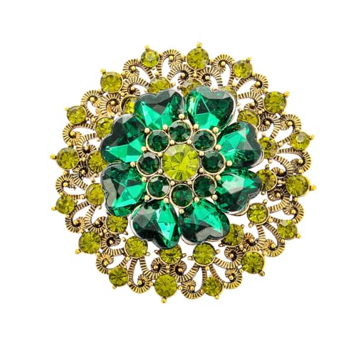 Rhinestone Crystal Flower Brooch Pin for Women,Vintage Multicolor Crystal Floral Lapel Pins Statement Sunflower Brooch Fashion Bride Formal Dress Jewelry - color: Green