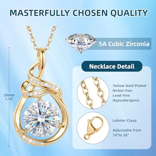 Teardrop Birthstone Necklace for Women 14K Gold/White Gold Elegant Ribbon Pendent Anniversary Love Birthday Gifts for Mom Women, 18"+2" Inches - color: Gold-04-Apr Birthstone