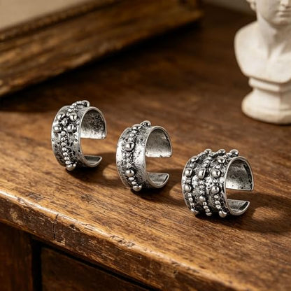 HZMAN 3 Pcs Silver Ear Cuffs for Women, Gold Plated Alloy No Piercing Cartilage Ear Clips, Hypoallergenic Lightweight Adjustable Stackable Boho Vintage Ear Jewelry for Daily Party