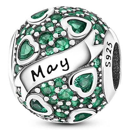 MULA Birthstone Charms 925 Sterling Silver for Bracelets and Necklaces | Dangle Pendants Beads With 5A Cubic Zirconia - Happy Birthday Mothers Day Jewelry - color: May Birthstone
