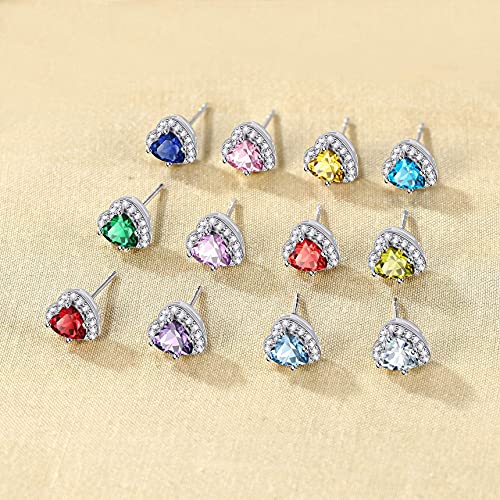 Bestyle Sparkling 925 Sterling Silver Birthstone Stud Earrings for Women, Heart/Round/Teardrop/Square Solitaire Diamond Studs Earrings, Great Birthday/Christmas Gifts - style: 06. Purple Alexandrite-June-heart