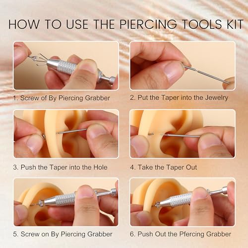 Piercing Ball Grabber Tool, 14-20G Taper for Changing Jewelry | Surgical Steel Flat Back Earrings Threader Tool Insertion Pin, Body Piercing Kit for Ear Rook Conch Nose Lip Jewelry Removal - style: Ball Grabber Tool