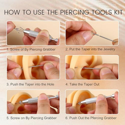 Piercing Ball Grabber Tool, 14-20G Taper for Changing Jewelry | Surgical Steel Flat Back Earrings Threader Tool Insertion Pin, Body Piercing Kit for Ear Rook Conch Nose Lip Jewelry Removal - style: Ball Grabber Tool