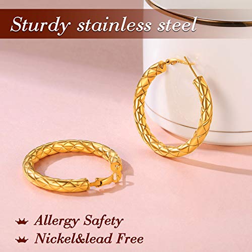 FindChic Chunky Hoop Earrings for Women, Silver/Black/14K Gold Plated Crossover Patterned Hollow Tube Rounded Loop Earrings, 30mm/40mm/60mm/80mm Hoops with Custom Name Options and Gift Box - color: c.Gold, size: 40MM