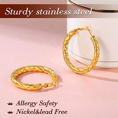 FindChic Chunky Hoop Earrings for Women, Silver/Black/14K Gold Plated Crossover Patterned Hollow Tube Rounded Loop Earrings, 30mm/40mm/60mm/80mm Hoops with Custom Name Options and Gift Box - color: c.Gold, size: 40MM