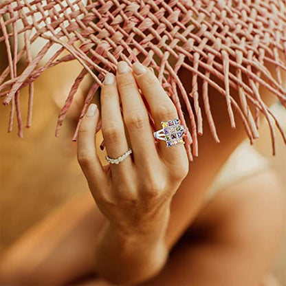 Multi Square Cubic Zrionias Crystal Ring,Platinum Plated Crystal Cocktail Party Ring for Women