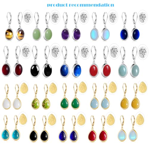 Natural Waterdrop Stone Drop Earrings,Gold Plated Real Genuine Teardrop Crystal Quartz Gemstone Pin Hoop Earrings Hooks Statement Dangle Dangling Earrings for Women Her - color: A01_Dongling Jade
