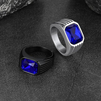 Cubic Zirconia Rings for Men Women Stainless Steel Birthstone Ring Square Cut Statement Jewelry Size 7-14 - color: Black-Blue Topaz, size: 07