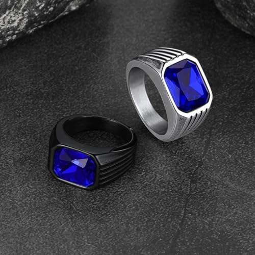 Cubic Zirconia Rings for Men Women Stainless Steel Birthstone Ring Square Cut Statement Jewelry Size 7-14 - color: Black-Blue Topaz, size: 08