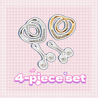 Rhinestone Heart Scarf Ring, Shirt Clip, Silver Gold, Metal, 1.5cm Inner Diameter, Fashion Clothing Accessory