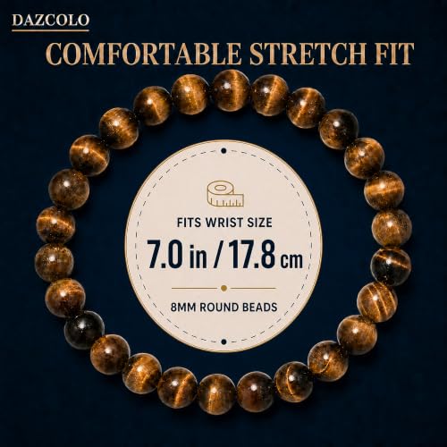 8mm Natural Crystal Stretch Bracelet | Handmade Round Stone Bead Bracelet, Runs Large, Meditation Yoga Gift for Women & Men - color: Golden Tiger Eye