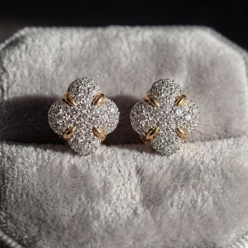 MEVECCO Pave Cubic Zirconia Stud Earrings for Women, 18K Gold Plated Brass | Pave CZ Fronts, Curved Gold Plated Edge Accents, Soft Motifs and Clean Geometric Styles - style: flower