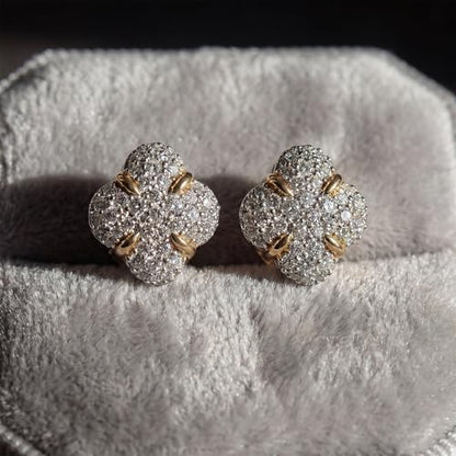 MEVECCO Pave Cubic Zirconia Stud Earrings for Women, 18K Gold Plated Brass | Pave CZ Fronts, Curved Gold Plated Edge Accents, Soft Motifs and Clean Geometric Styles - style: flower