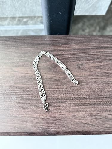 Stainless Steel Initial A-Z Necklace for Men Women,Cuban Chain,Titanium Steel Initial Letter Pendant Charm Necklaces Accessories Jewelry for Woman Man,21 Inch Chain - color: F