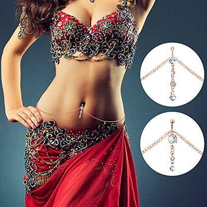 Hicarer 3 Pieces Crystal Belly Ring with Chain Rhinestone Waist Body Chain Bikini Belly Jewelry Beach Accessories Jewelry for Women Adults - color: Rose Red, style: Attractive Style