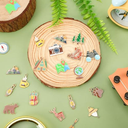 40 Pcs/20 Pairs Camping Charms for Jewelry Making Gift | Outdoor Travel Theme Enamel Charms, Adventure Pendants, Necklace Bracelet Keychain DIY Crafts, Camping Party Supplies - style: Camping
