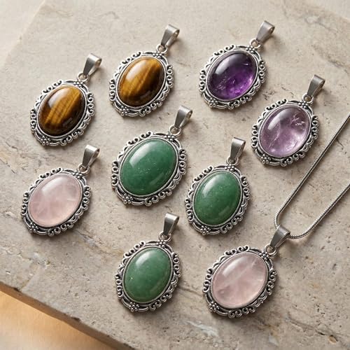 Vintage Natural Stone Pendant Necklace with Stainless Steel Chain, Rainbow Jade & Black Onyx Necklace, Gothic Boho Gemstone Jewelry for Women Men