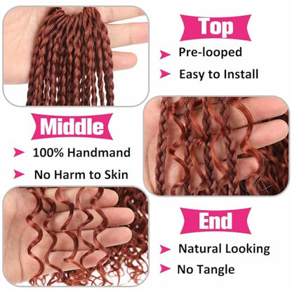 Unionbeauty 18 Inch Ginger Boho Box Braids Crochet Hair Goddess Box Braids Crochet Hair 8 Packs Bohemian Box Braids Crochet Hair for Black Woman Curly Braids Synthetic Braiding Hair Extension 350# - color: 350#, size: 18 Inch (Pack of 8)