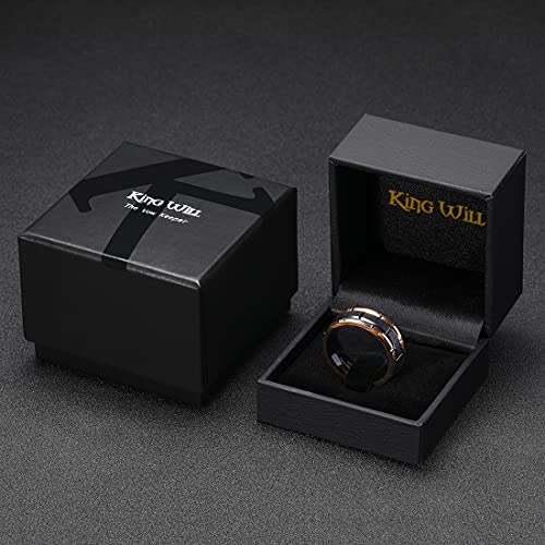 King Will Classic Mens 、Tungsten Carbide Rings Brick Pattern Groove Center | Silver/Black/Gold/Rose Gold, 8mm, Grooved, Comfort Fit, Brick pattern, Everyday Wear - color: A-Black & Rose Gold