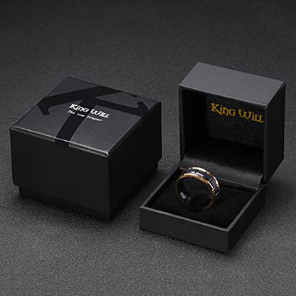 King Will Classic Mens 、Tungsten Carbide Rings Brick Pattern Groove Center | Silver/Black/Gold/Rose Gold, 8mm, Grooved, Comfort Fit, Brick pattern, Everyday Wear - color: A-Black & Rose Gold