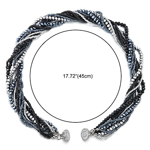 COOLSTEELANDBEYOND Multi-Layer Beads Crystal Braided Chain Choker Collar Magnetic Clasp,Statement Necklace, Bracelet - color: O1-Necklace Colorful Color-01