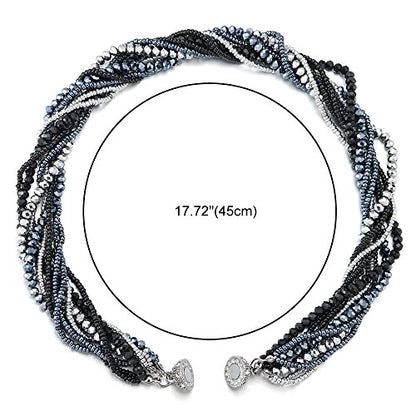 COOLSTEELANDBEYOND Multi-Layer Beads Crystal Braided Chain Choker Collar Magnetic Clasp,Statement Necklace, Bracelet - color: O1-Necklace Colorful Color-01