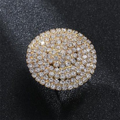 Rhinestone Finger Ring for Women Sparkly Crystal Butterfly Flower Leaf Adjustable Statement Chain Rings Punk Jewelry - color: Gold Round