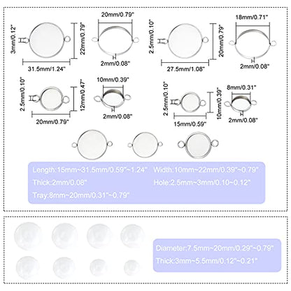 UNICRAFTALE Stainless Steel Round Cabochon Connector Pendants Black Blanks Bezel Pendant Trays with Glass Cabochon Bracelet Connector Charms for Jewelry Making