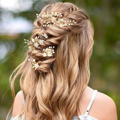 4 Pcs Bridal Gold Leaf Hair Pins, Wedding Hair Comb Accessories with Rhinestone Pearl Bridal Headpiece Jewelry for Brides Bridesmaids Women Girls Updo (Gold Leaf) - color: Gold-Leaf