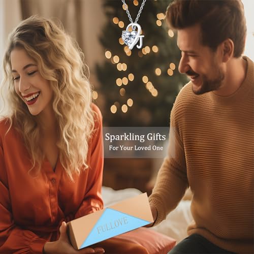 ForeverLove Heart Necklaces for Women, 4-2 Carats Heartshap Moissanite, Silver Pendant Jewelry, Anniversary Birthday Gifts for Wife, Girlfriend, Daughter, Mom - style: J Initial 3.0 Carats Heart Moissanite Sterling Sliver Necklace