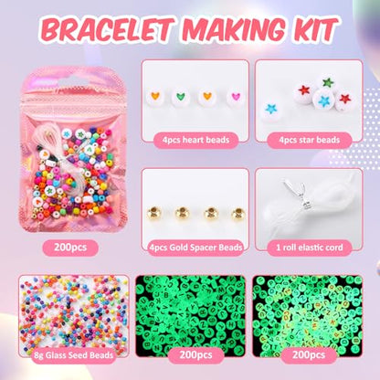 Kenning 24 Set Friendship Bracelet Making Kits Glow in The Dark Letter Beads DIY Jewelry Supplies Colorful Various Beads Set Personalized Bracelet for Christmas Wedding Birthday Gift Craft Wrapped