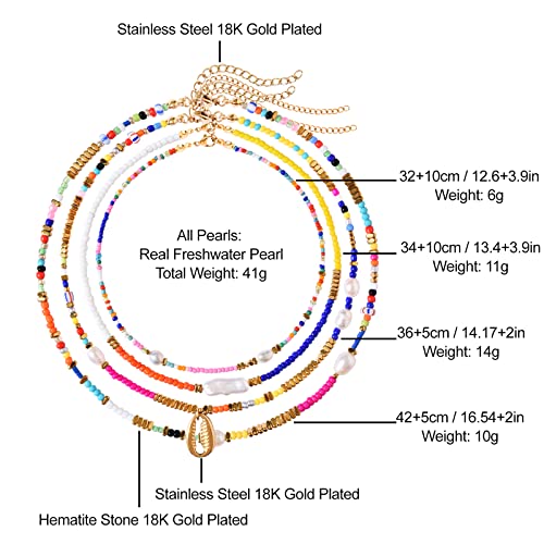 Wellike Freshwater Pearl Beaded Necklace for Women Handmade Boho Colorful Glass Beads Choker Necklace Stainless Steel 18K Gold Plated Bohemian Women Summer Jewelry Gifts - color: KKWX920AMZ