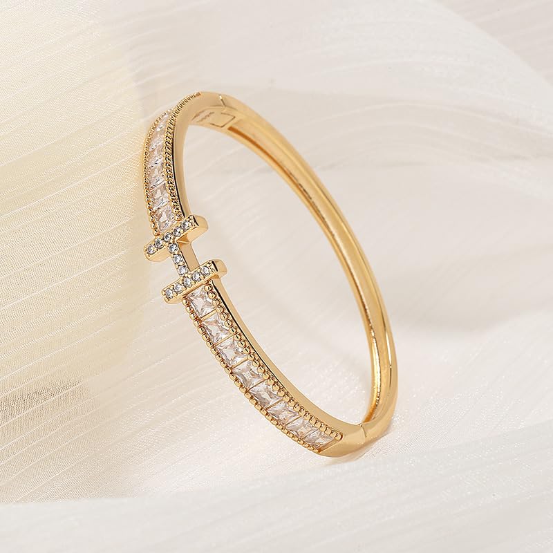 18K Gold H & Love Bangle Bracelets for Women, Stackable Cubic Zirconia H and Love Bracelet Set, Luxury Trendy Stack Jewelry Gift