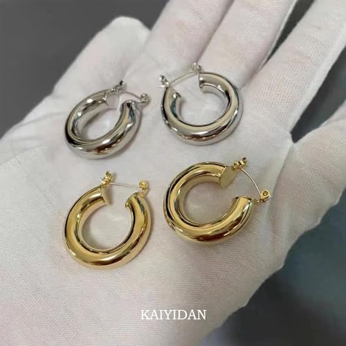 2 Pairs Gold/Silver Hoop Earrings For Women Set Trendy,14K Plated Gold Chunky Huggie Hoop Earings Pack,Oval Twisted Statement Silver Hoops,Fashion Jewelry Gift - color: 14) 20mm chunky hoop
