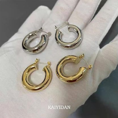 2 Pairs Gold/Silver Hoop Earrings For Women Set Trendy,14K Plated Gold Chunky Huggie Hoop Earings Pack,Oval Twisted Statement Silver Hoops,Fashion Jewelry Gift - color: 14) 20mm chunky hoop