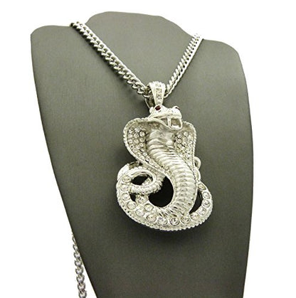 Fashion 21 Pave Red Eye Cobra Pendant 24" Rope, 36" Cuban Chain Necklace in Gold, Silver Tone Plated - style: Silver Tone / 36" Cuban Chain