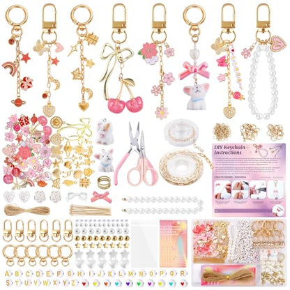 Wurosi Pink 680PCS Keychain Making Kit DIY Crafts, DIY Bag Charm Kit | Includes 78.74 Inch Chains,Tools,Charms and Packaging Supplies, Create Custom Bag Charms Keyrings and Lip Gloss Holders - color: 680 Pcs Pink Keychain Kit