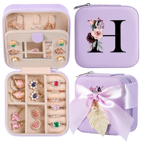AYGXU Travel Jewelry Box for Women and Girls - Small Case With Initial A-Z - Teacher Gifts - color: purple, size: H