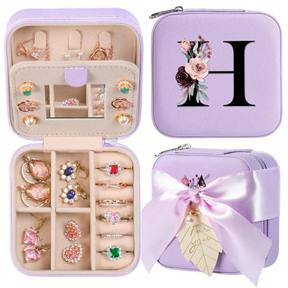 AYGXU Travel Jewelry Box for Women and Girls - Small Case With Initial A-Z - Teacher Gifts - color: purple, size: H