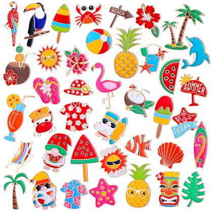 Giegxin 40 Pcs Summer Enamel Pins Bulk Hawaiian Brooch Pins Beach Backpack Pins Tropical Button Pins Cute Cartoon Pineapple Watermelon Coconut Tree Lapel Pin for Hawaiian Party Festival Gifts - style: Watermelon