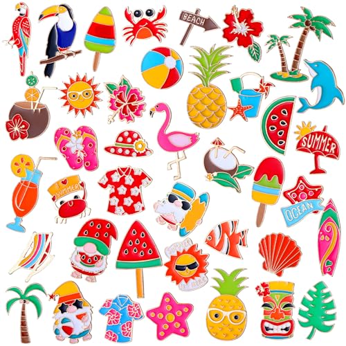 Giegxin 40 Pcs Summer Enamel Pins Bulk Hawaiian Brooch Pins Beach Backpack Pins Tropical Button Pins Cute Cartoon Pineapple Watermelon Coconut Tree Lapel Pin for Hawaiian Party Festival Gifts - style: Watermelon