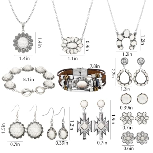 NEWITIN 20 Pieces Silver Bohemian Jewelry Set for Women Fashion Costume Jewels Turquoise Necklace Bracelet Ring Earrings Western Turquoise Jewelry Set for Women - color: Turquoise Jewelry White Set