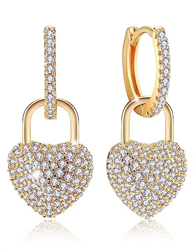18K Crystal Heart Hoop Earrings for Women with Locket Design, White Crystal Cubic Zirconia Dangling Earrings Fine Jewelry Gifts for Her - color: Love Pendant