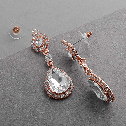 Mariell Black Crystal Teardrop Dangle Earrings, Jewlery for Brides, Bridesmaids, Prom and Wedding Parties - color: Rose Gold