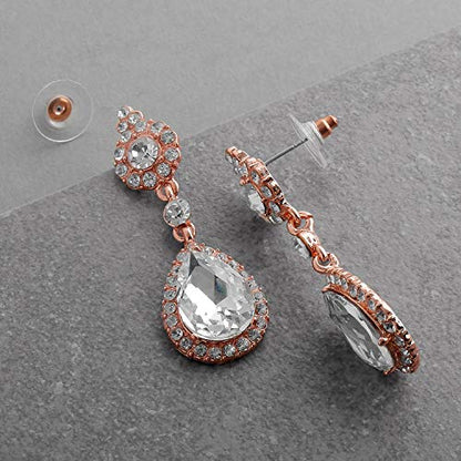 Mariell Black Crystal Teardrop Dangle Earrings, Jewlery for Brides, Bridesmaids, Prom and Wedding Parties - color: Rose Gold