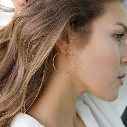 3mm Wide Large Hoop Earrings for Women Hypoallergenic 925 Sterling Silver Post Gold Earrings Lightweight Silver Hoop Earrings Oversize Big Gold Hoops 30/40/50/60MM - color: Rose Gold, size: 40mm